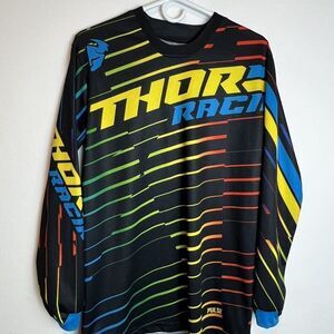 Thor Pulse Racer Jersey Motorcycle Bike Black Blue Yellow Sideways Stripes Sz S